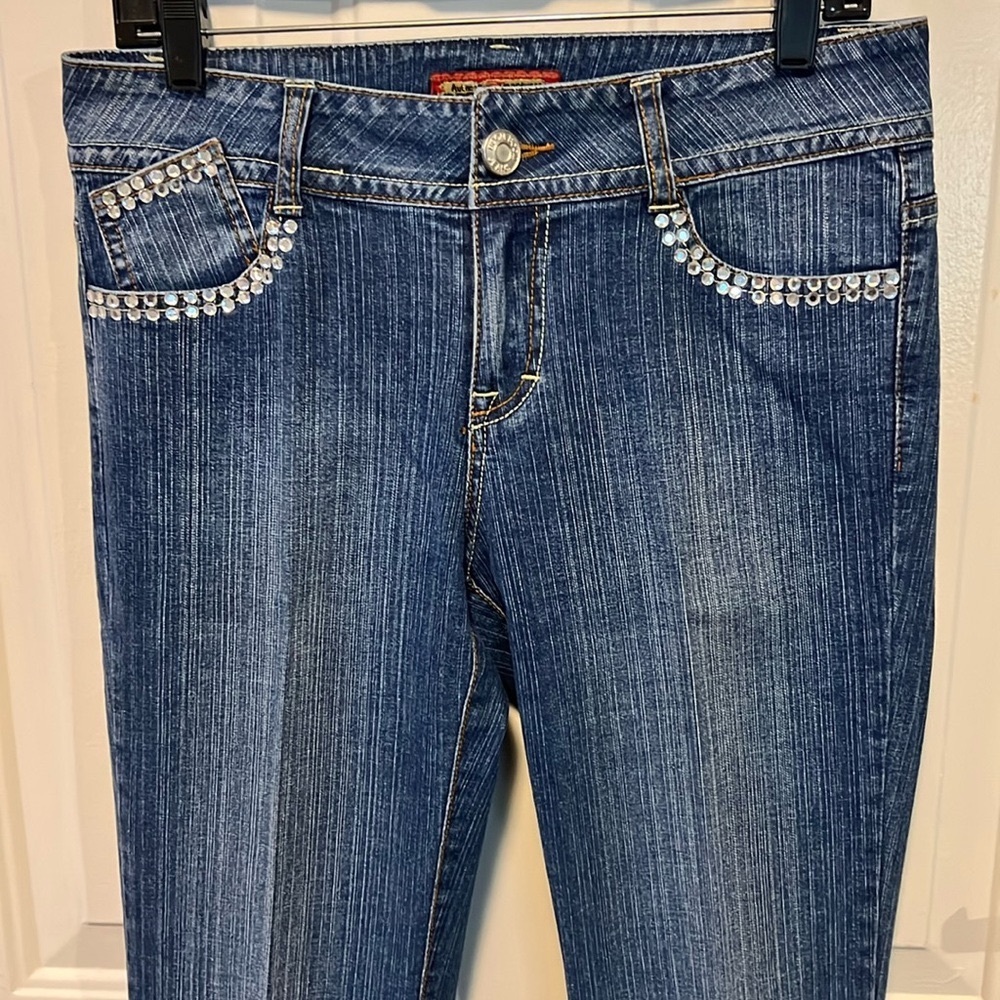 🔴 CLEARANCE🔖 BOOM BOOM 👖 VTG SEQUIN EMBELLISHED FLARE JEANS Women’s Juniors 9 - Picture 4 of 7